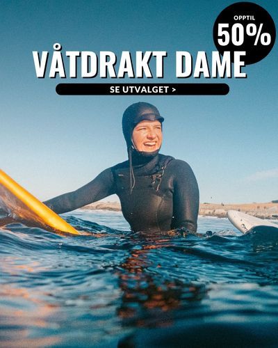 Stort utvalg av våtdrakter til Dame . Sophie i vanet, smiler bredt og er fornøyd surfer.